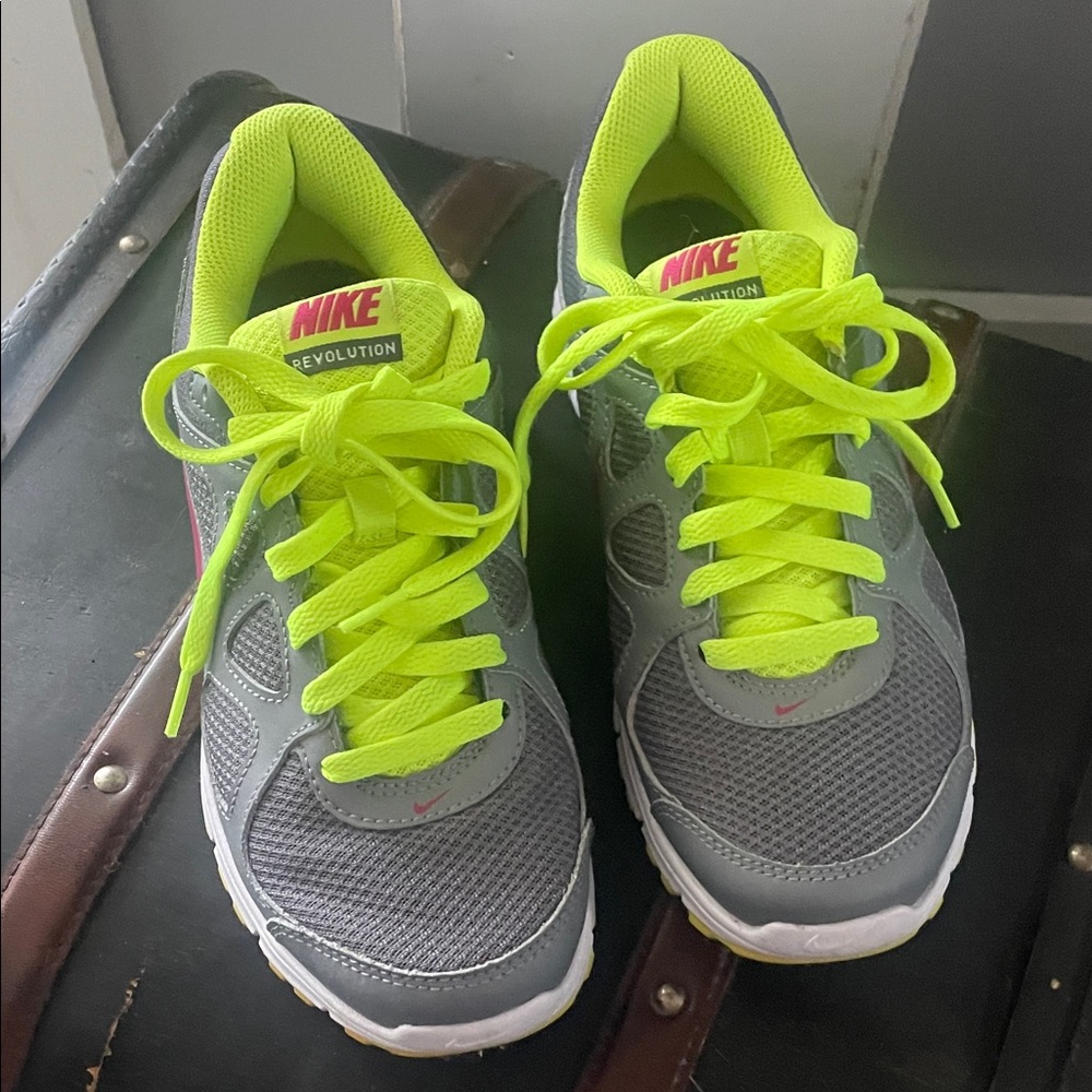 Nike Revolution Gray and Bright Yellow Sneakers